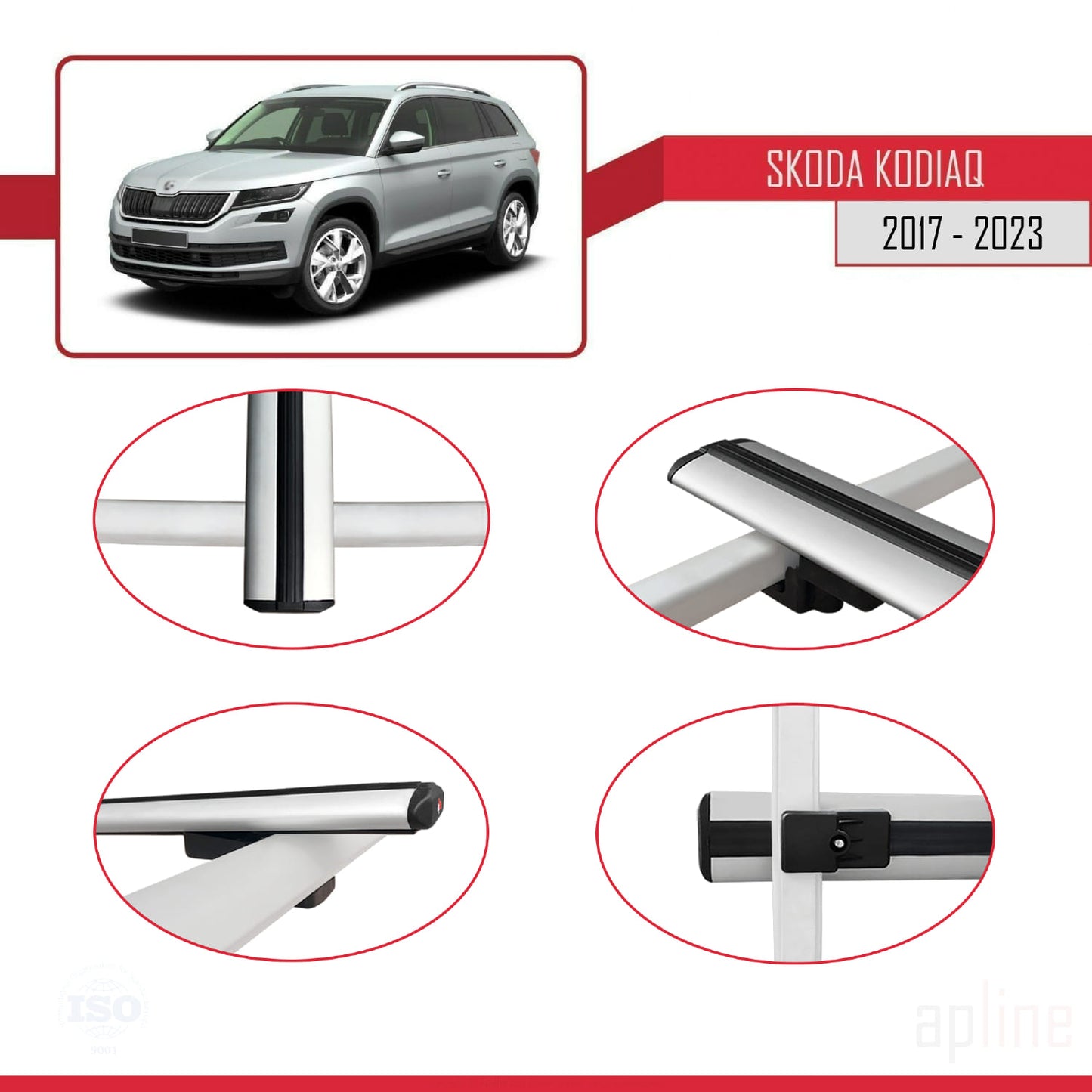 Compatible with Skoda Kodiaq 2017-2023 BASIC Model Car Roof Rack Cross Bar Grey Aluminium 2 Bars