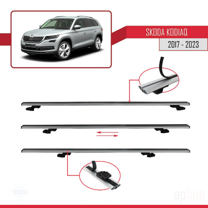 Compatible with Skoda Kodiaq 2017-2023 BASIC Model Car Roof Rack Cross Bar Grey Aluminium 2 Bars