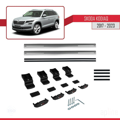 Compatible with Skoda Kodiaq 2017-2023 BASIC Model Car Roof Rack Cross Bar Grey Aluminium 2 Bars