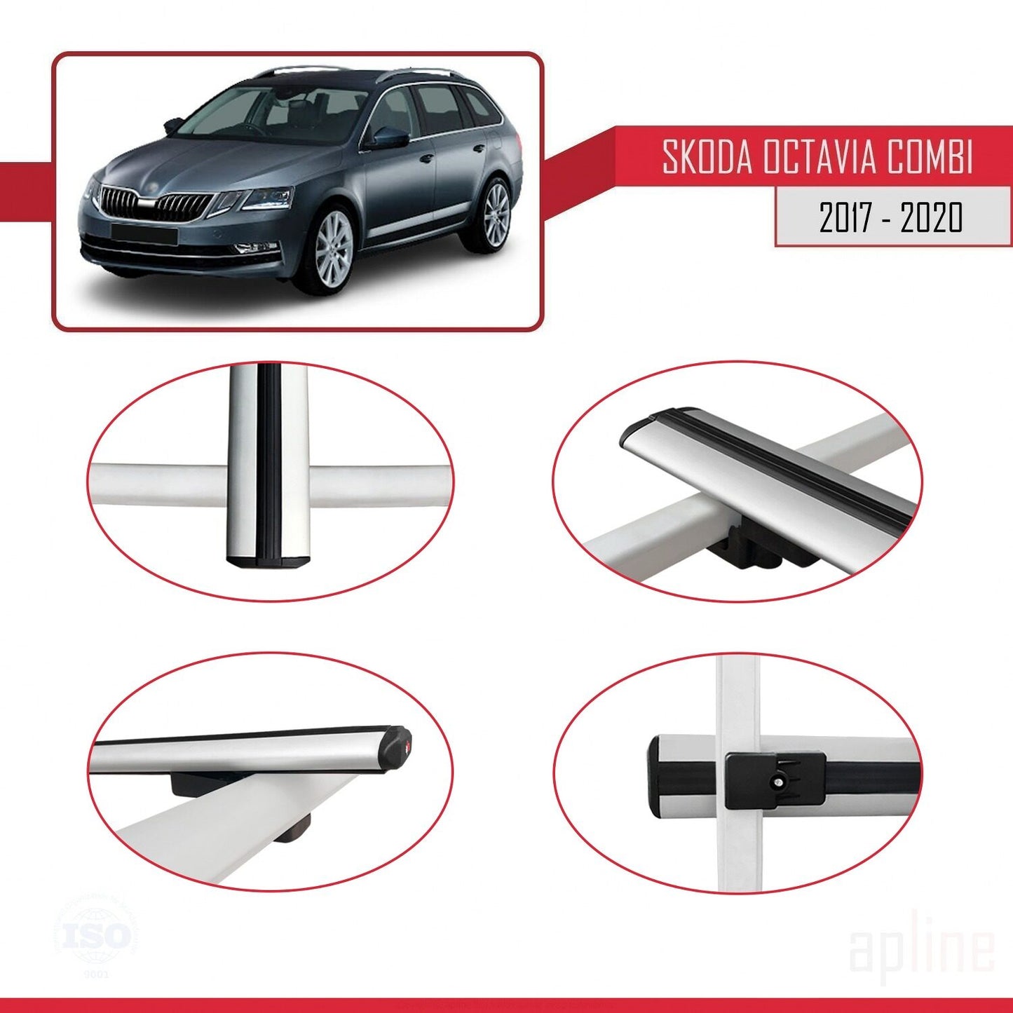 Compatible avec Skoda Octavia 3 (5E) Break Post-Facelift 2017-2020 BASIC Model Barres de Toit Railing Porte-Bagages de Voiture Gris Aluminium 3 Barres