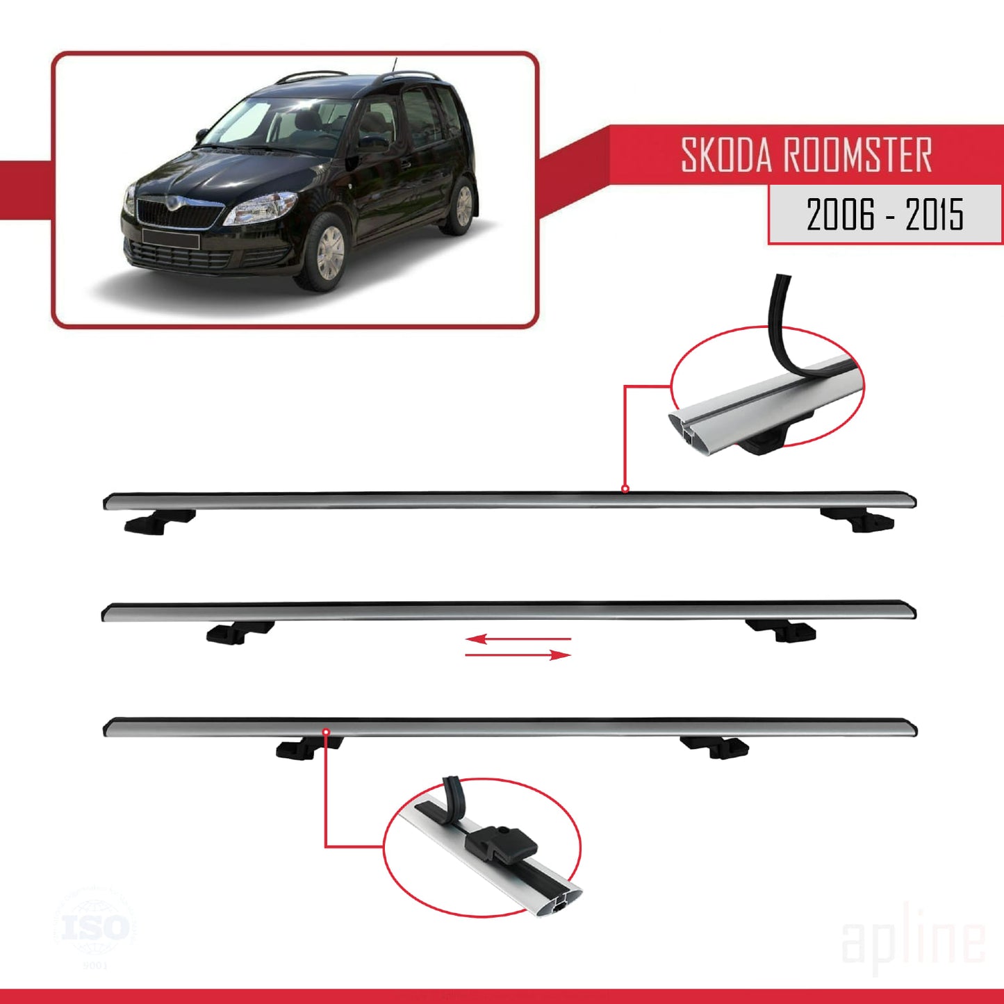 Compatible avec Skoda Roomster 2006-2015 BASIC Model Barres de Toit Railing Porte-Bagages de Voiture Gris Aluminium 2 Barres