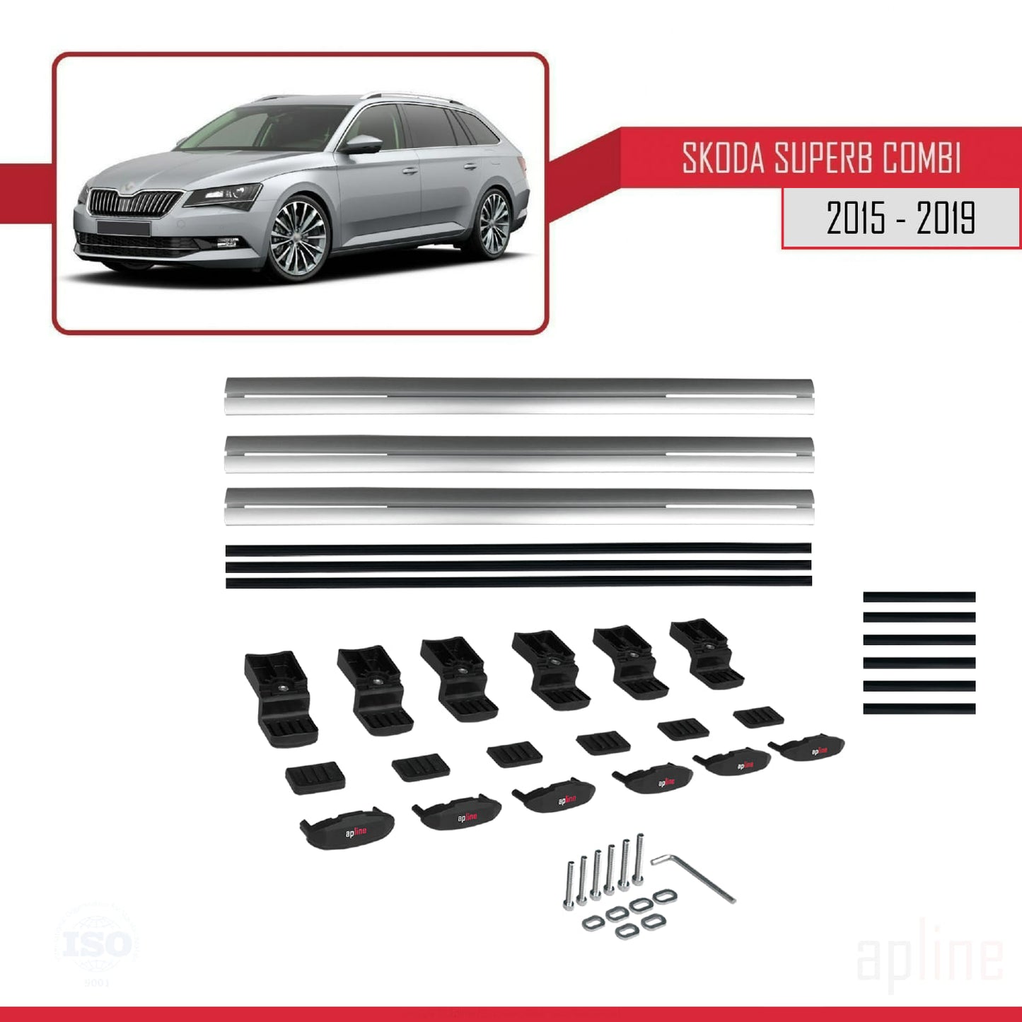 Compatible avec Skoda Superb 3 (3V) Break Pre-Facelift 2015-2019 BASIC Model Barres de Toit Railing Porte-Bagages de Voiture Gris Aluminium 3 Barres