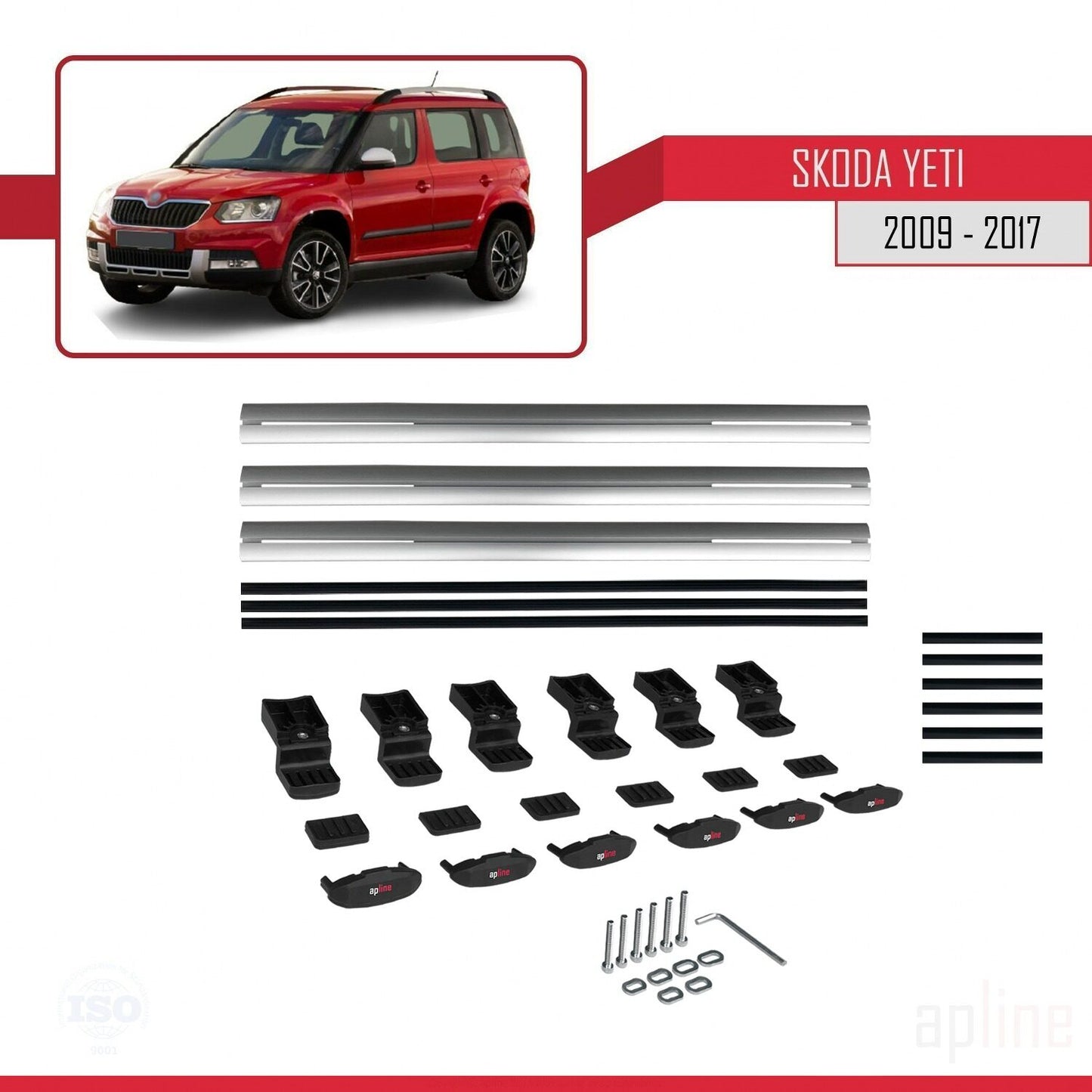 Compatible avec Skoda Yeti 2009-2017  BASIC Model Barres de Toit Railing Porte-Bagages de Voiture Gris Aluminium 3 Barres