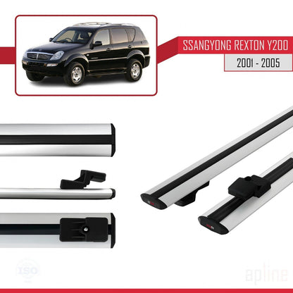 Compatible with Ssangyong Rexton (Y200) 2001-2005 BASIC Model Car Roof Rack Cross Bar Grey Aluminium 2 Bars