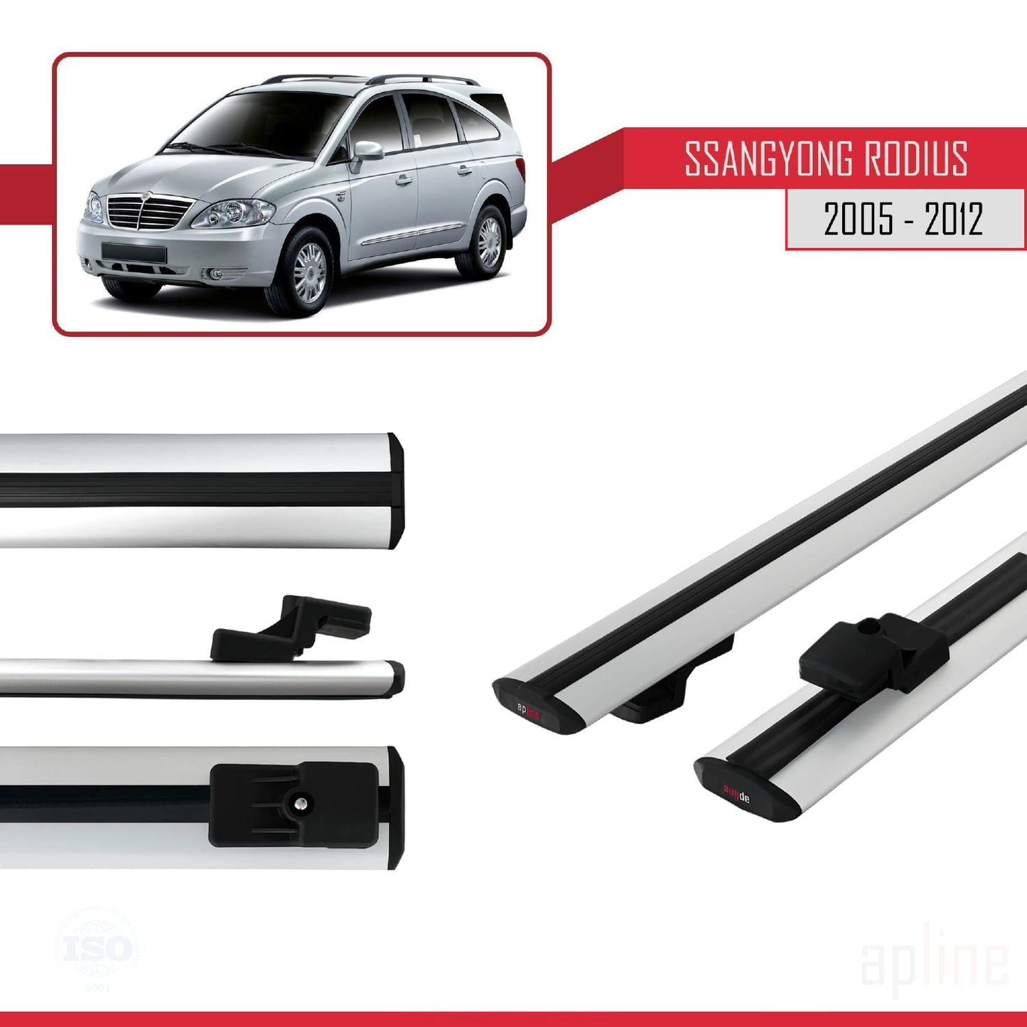 Compatible avec Ssangyong Rodius 2005-2012 BASIC Model Barres de Toit Railing Porte-Bagages de Voiture Gris Aluminium 2 Barres