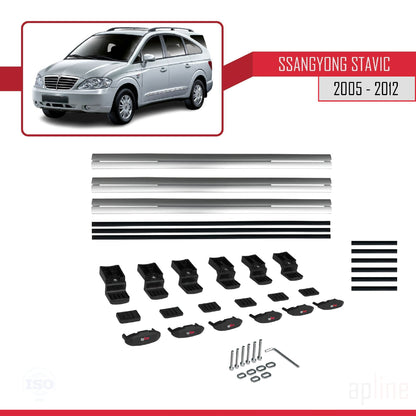 Compatible avec Ssangyong Stavic 2005-2012 BASIC Model Barres de Toit Railing Porte-Bagages de Voiture Gris Aluminium 3 Barres