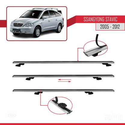 Compatible avec Ssangyong Stavic 2005-2012 BASIC Model Barres de Toit Railing Porte-Bagages de Voiture Gris Aluminium 2 Barres
