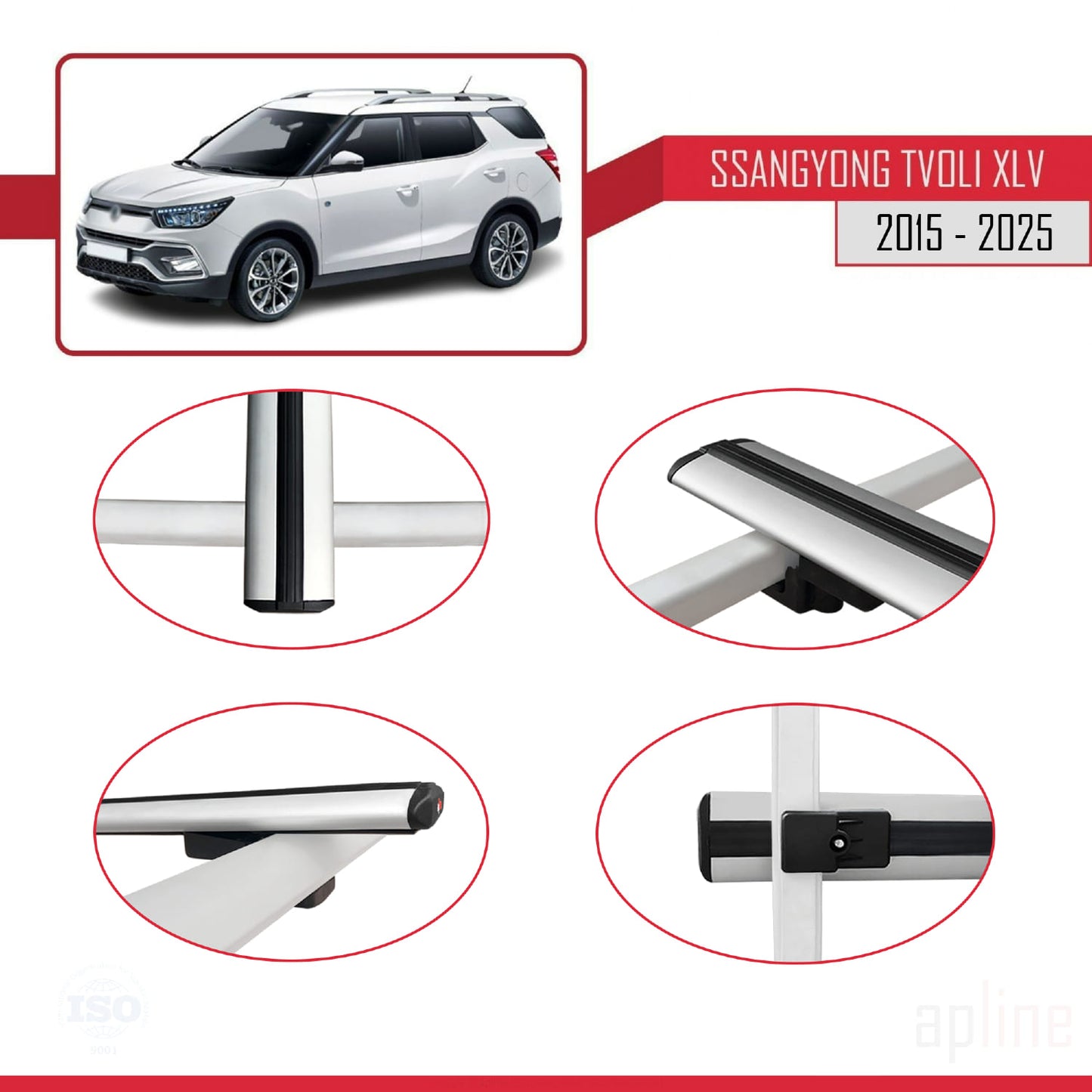 Compatible avec Ssangyong Tivoli XLV 2015-2025 BASIC Model Barres de Toit Railing Porte-Bagages de Voiture Gris Aluminium 2 Barres
