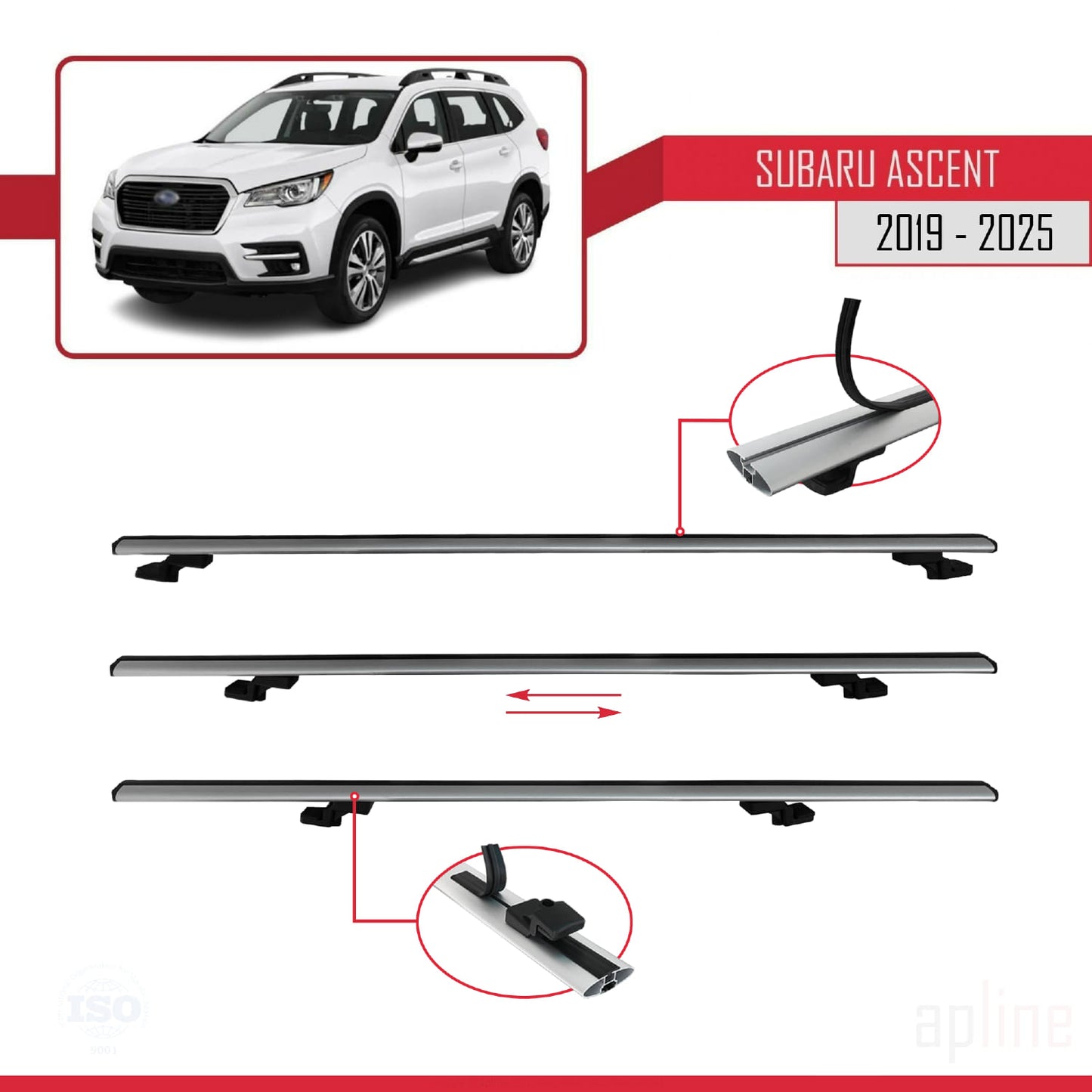 Compatible avec Subaru Ascent 2019-2025 BASIC Model Barres de Toit Railing Porte-Bagages de Voiture Gris Aluminium 2 Barres