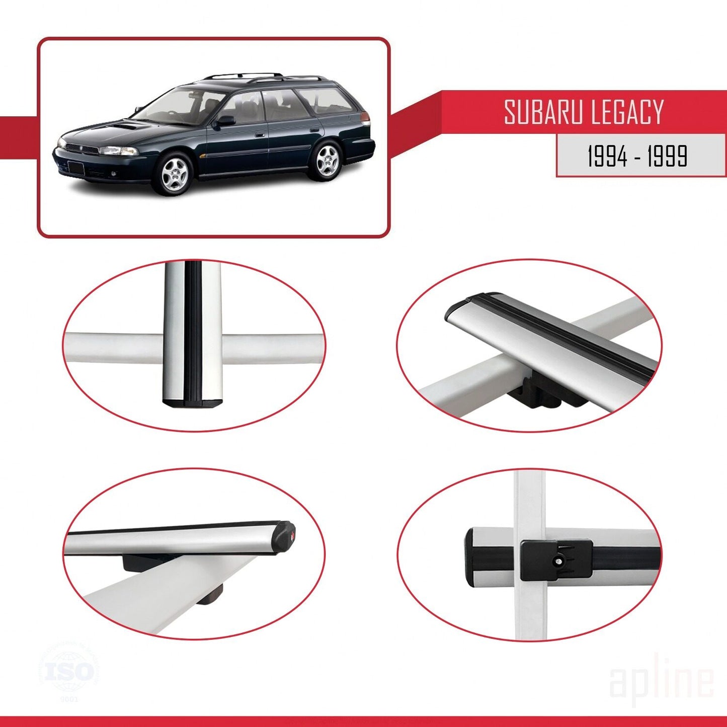 Compatible avec Subaru Legacy 2 (BD) 1994-1999 BASIC Model Barres de Toit Railing Porte-Bagages de Voiture Gris Aluminium 3 Barres