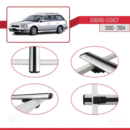 Compatible avec Subaru Legacy 3 (BE) 2000-2004 BASIC Model Barres de Toit Railing Porte-Bagages de Voiture Gris Aluminium 2 Barres