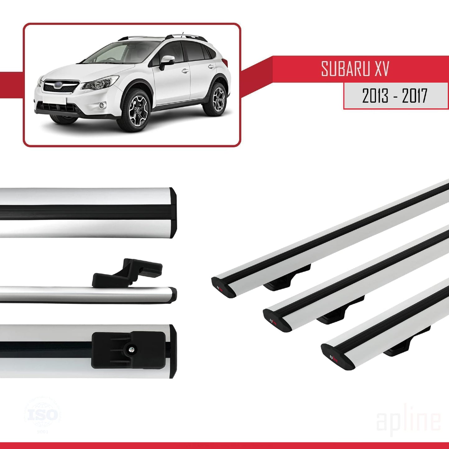 Compatible avec Subaru XV 2013-2017 BASIC Model Barres de Toit Railing Porte-Bagages de Voiture Gris Aluminium 3 Barres