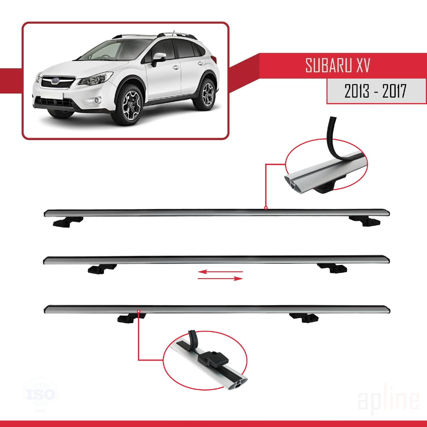 Compatible avec Subaru XV 2013-2017 BASIC Model Barres de Toit Railing Porte-Bagages de Voiture Gris Aluminium 3 Barres