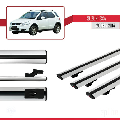 Compatible avec Suzuki SX4 II (JY) 2006-2014 BASIC Model Barres de Toit Railing Porte-Bagages de Voiture Gris Aluminium 3 Barres