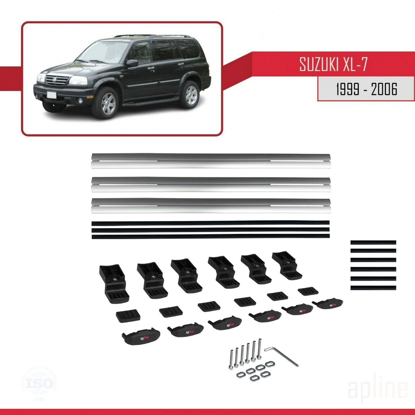 Compatible avec Suzuki XL-7 1998-2006 BASIC Model Barres de Toit Railing Porte-Bagages de Voiture Gris Aluminium 3 Barres