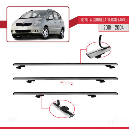 Compatible avec Toyota Corolla Verso (E120) 2001-2004 BASIC Model Barres de Toit Railing Porte-Bagages de Voiture Gris Aluminium 2 Barres