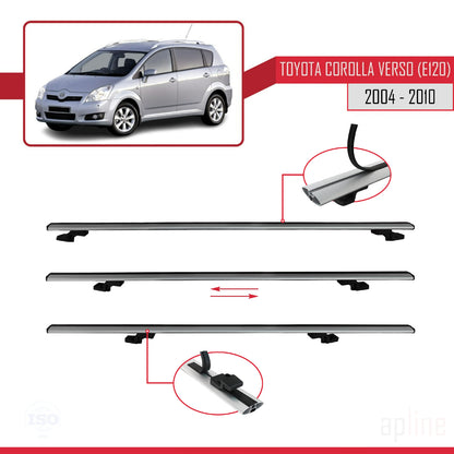 Compatible avec Toyota Corolla Verso 2 (AR10) 2004-2010 BASIC Model Barres de Toit Railing Porte-Bagages de Voiture Gris Aluminium 2 Barres