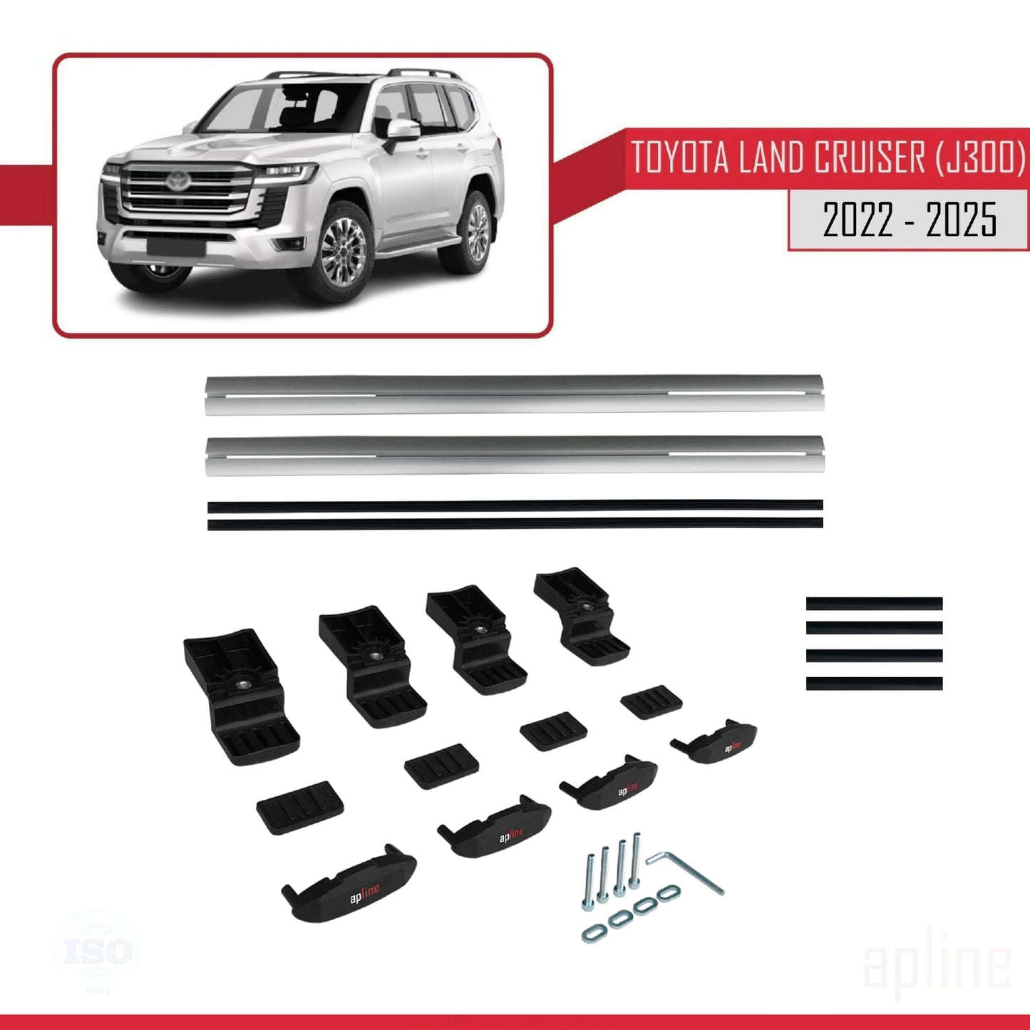 Compatible avec Toyota Land Cruiser (J300) 2022-2025 BASIC Model Barres de Toit Railing Porte-Bagages de Voiture Gris Aluminium 2 Barres