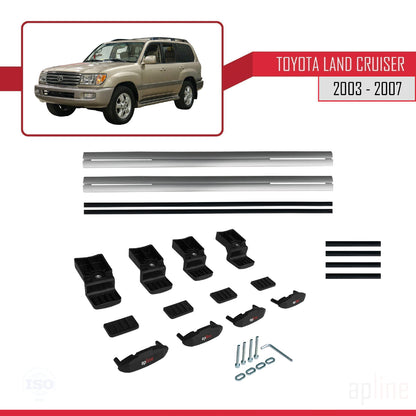 Compatible avec Toyota Land Cruiser (J100) 2003-2007 BASIC Model Barres de Toit Railing Porte-Bagages de Voiture Gris Aluminium 2 Barres