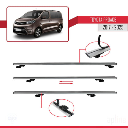Compatible avec Toyota Proace 2017-2025 BASIC Model Barres de Toit Railing Porte-Bagages de Voiture Gris Aluminium 2 Barres