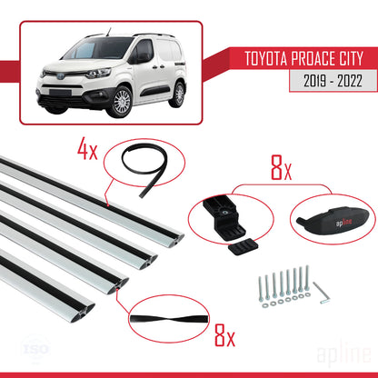 Compatible avec Toyota Proace City 2019-2022 BASIC Model Barres de Toit Railing Porte-Bagages de Voiture Gris Aluminium 4 Barres