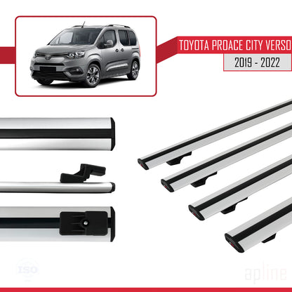 Compatible avec Toyota Proace City Verso 2019-2022 BASIC Model Barres de Toit Railing Porte-Bagages de Voiture Gris Aluminium 4 Barres