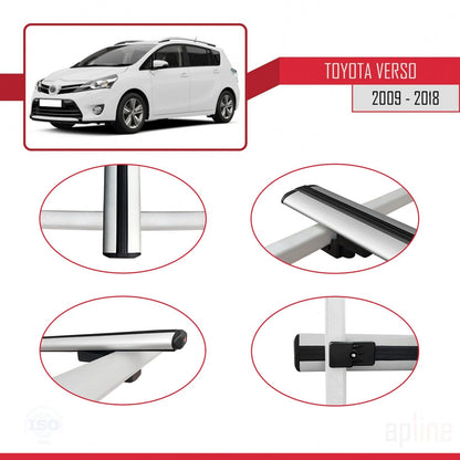 Compatible avec Toyota Verso (AR20) 2009-2018 BASIC Model Barres de Toit Railing Porte-Bagages de Voiture Gris Aluminium 2 Barres