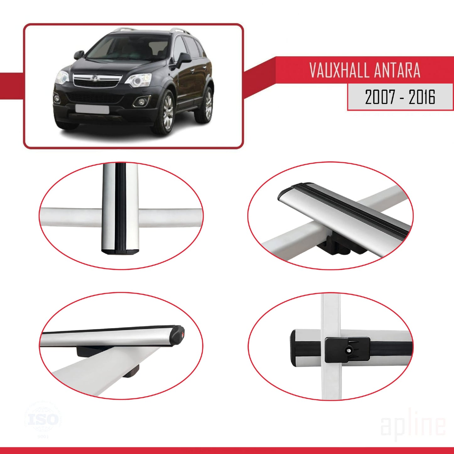 Compatible avec Vauxhall Antara 2007-2016 BASIC Model Barres de Toit Railing Porte-Bagages de Voiture Gris Aluminium 3 Barres