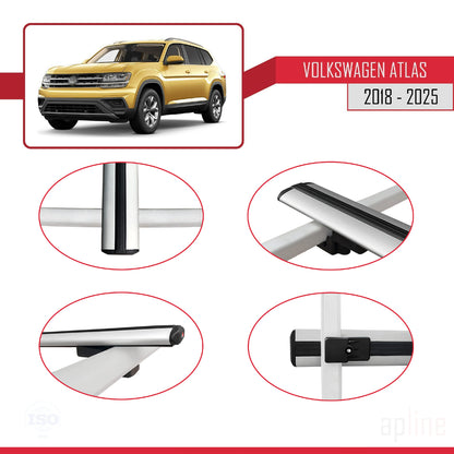 Compatible avec Volkswagen Atlas (CA1) 2018-2025 BASIC Model Barres de Toit Railing Porte-Bagages de Voiture Gris Aluminium 3 Barres