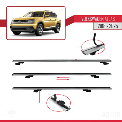 Compatible avec Volkswagen Atlas (CA1) 2018-2025 BASIC Model Barres de Toit Railing Porte-Bagages de Voiture Gris Aluminium 2 Barres