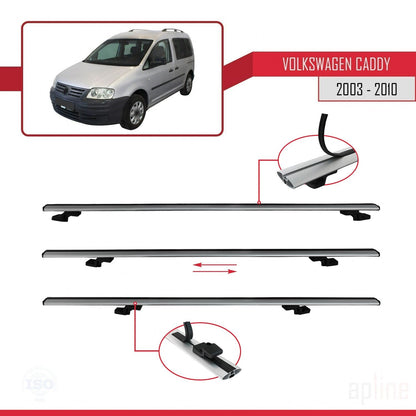 Compatible avec Volkswagen Caddy 3 (2K) 2003-2010 BASIC Model Barres de Toit Railing Porte-Bagages de Voiture Gris Aluminium 2 Barres
