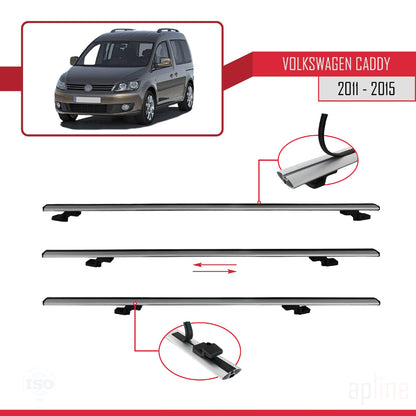 Compatible avec Volkswagen Caddy 3 (2K) 2011-2015 BASIC Model Barres de Toit Railing Porte-Bagages de Voiture Gris Aluminium 4 Barres