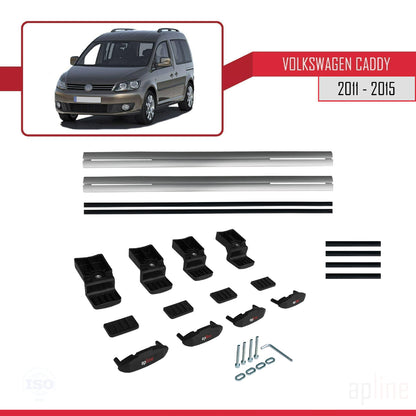 Compatible avec Volkswagen Caddy 3 (2K) 2011-2015 BASIC Model Barres de Toit Railing Porte-Bagages de Voiture Gris Aluminium 2 Barres