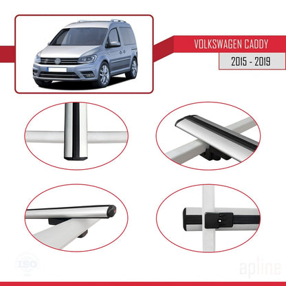 Compatible avec Volkswagen Caddy 3 (SA) 2015-2019 BASIC Model Barres de Toit Railing Porte-Bagages de Voiture Gris Aluminium 2 Barres