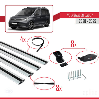 Compatible avec Volkswagen Caddy 4 (SB) 2020-2025 BASIC Model Barres de Toit Railing Porte-Bagages de Voiture Gris Aluminium 4 Barres
