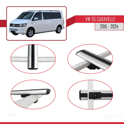 Compatible avec Volkswagen T6 Caravelle 2015-2024 BASIC Model Barres de Toit Railing Porte-Bagages de Voiture Gris Aluminium 2 Barres