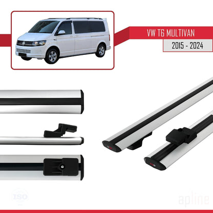 Compatible avec Volkswagen T6 Multivan 2015-2024 BASIC Model Barres de Toit Railing Porte-Bagages de Voiture Gris Aluminium 2 Barres