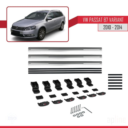 Compatible avec Volkswagen Passat B7 (3C) Variant 2010-2014 BASIC Model Barres de Toit Railing Porte-Bagages de Voiture Gris Aluminium 3 Barres
