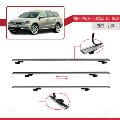 Compatible avec Volkswagen Passat B7 (3C) Alltrack 2012-2014 BASIC Model Barres de Toit Railing Porte-Bagages de Voiture Gris Aluminium 3 Barres