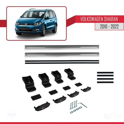 Compatible avec Volkswagen Sharan 2 (7N) 2010-2022 BASIC Model Barres de Toit Railing Porte-Bagages de Voiture Gris Aluminium 2 Barres