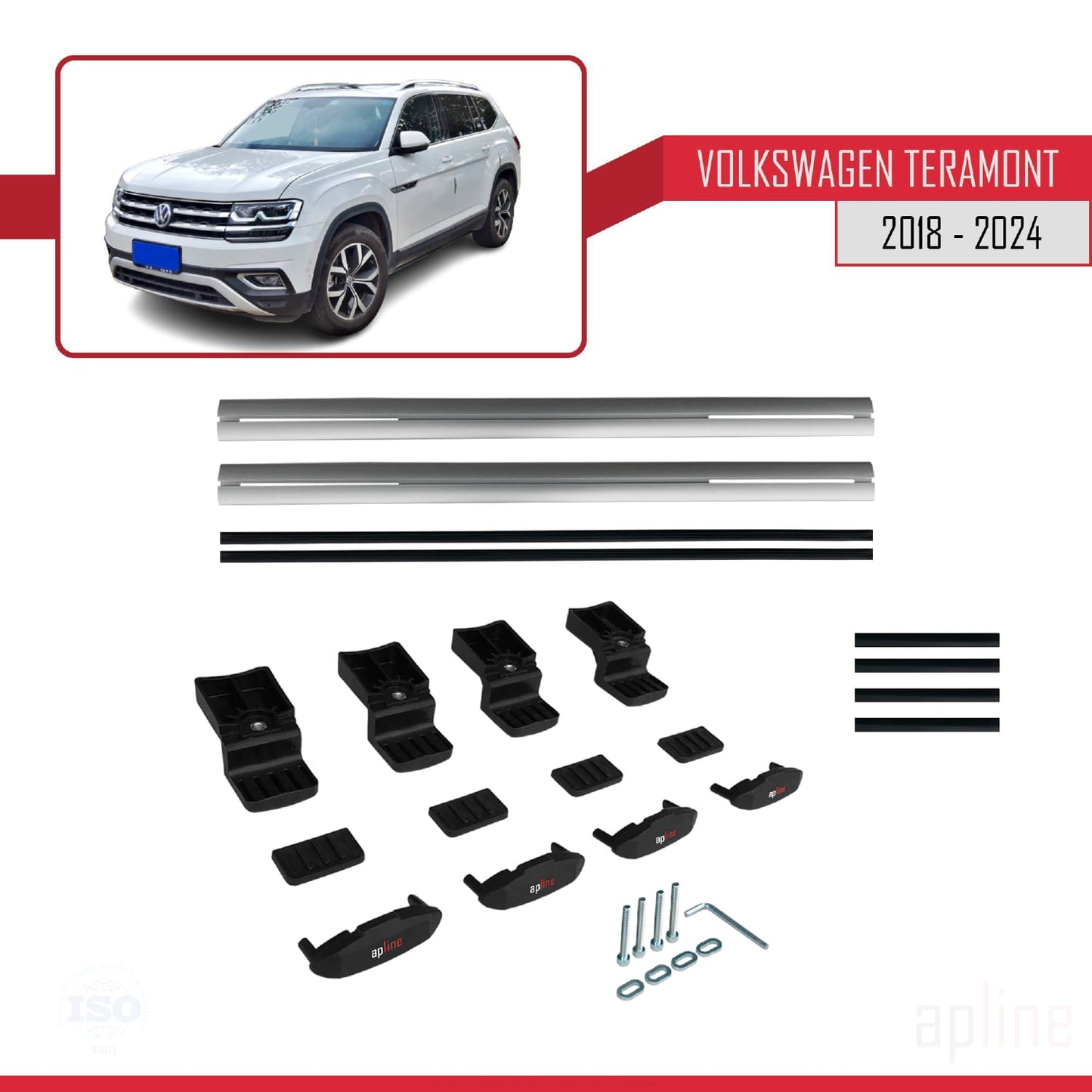 Compatible avec Volkswagen Teramont (CA1) 2018-2024 BASIC Model Barres de Toit Railing Porte-Bagages de Voiture Gris Aluminium 2 Barres