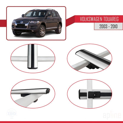 Compatible avec Volkswagen Touareg (7L) 2002-2010 BASIC Model Barres de Toit Railing Porte-Bagages de Voiture Gris Aluminium 3 Barres