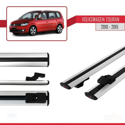 Compatible avec Volkswagen Touran (1T) Post-Facelift 2010-2015 BASIC Model Barres de Toit Railing Porte-Bagages de Voiture Gris Aluminium 2 Barres