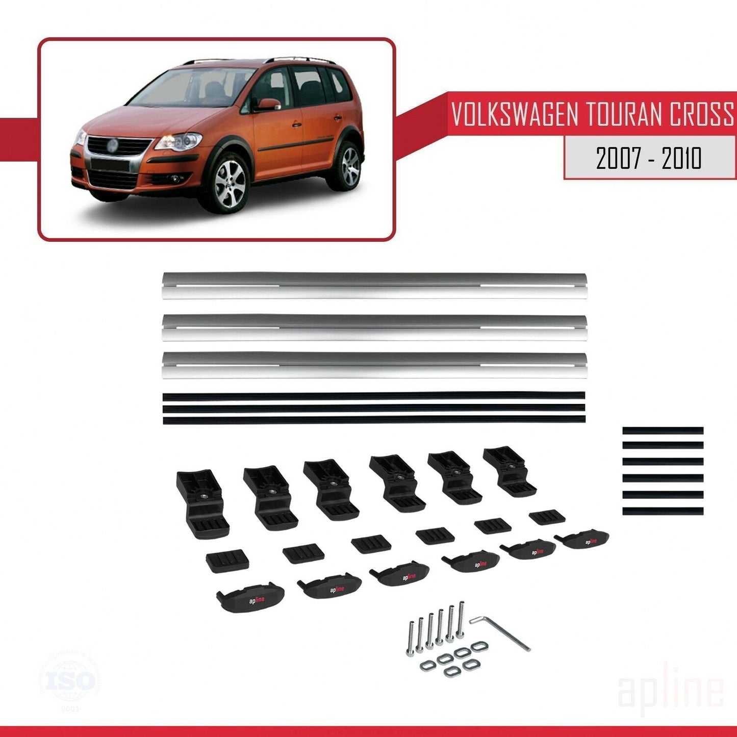 Compatible avec Volkswagen Touran Cross Pre-Facelift 2007-2010 BASIC Model Barres de Toit Railing Porte-Bagages de Voiture Gris Aluminium 3 Barres