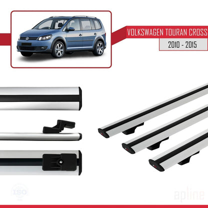 Compatible avec Volkswagen Touran Cross Post-Facelift 2010-2015 BASIC Model Barres de Toit Railing Porte-Bagages de Voiture Gris Aluminium 3 Barres