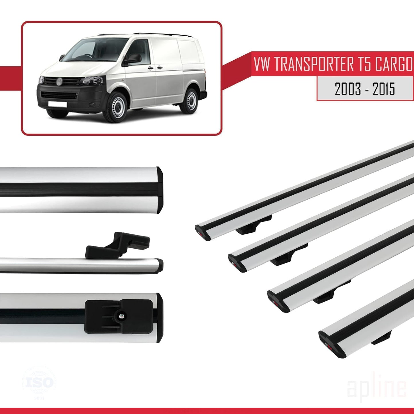Compatible avec Volkswagen T5 Transporter 2003-2015 BASIC Model Barres de Toit Railing Porte-Bagages de Voiture Gris Aluminium 4 Barres