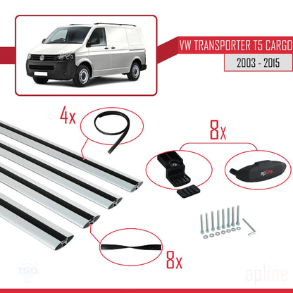 Compatible avec Volkswagen T5 Transporter 2003-2015 BASIC Model Barres de Toit Railing Porte-Bagages de Voiture Gris Aluminium 4 Barres