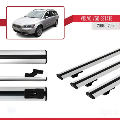 Compatible avec Volvo V50 2004-2012 BASIC Model Barres de Toit Railing Porte-Bagages de Voiture Gris Aluminium 3 Barres