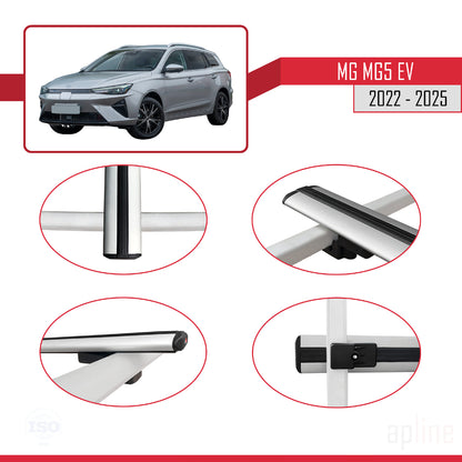 Compatible with MG 5 EV 2022-2025 BASIC Model Car Roof Rack Cross Bar Grey Aluminium 3 Bars