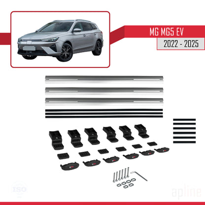 Compatible with MG 5 EV 2022-2025 BASIC Model Car Roof Rack Cross Bar Grey Aluminium 3 Bars